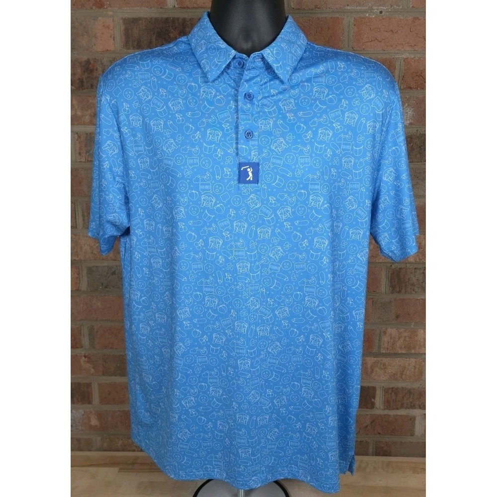 Bogey Bros Risky Texts Mens Medium Blue White Performance Golf Polo Emojis